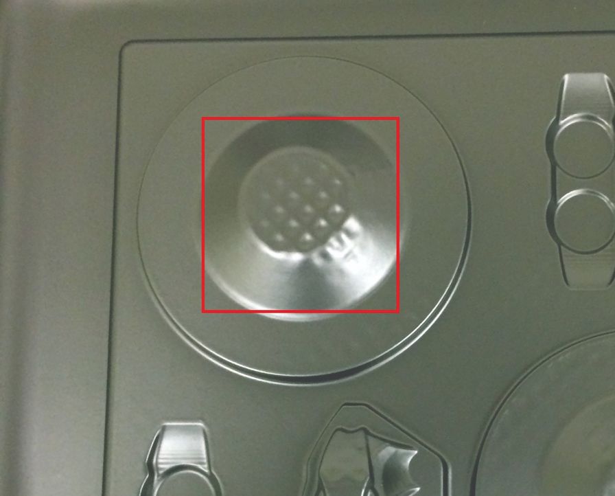 ASA tooling resulted in the cap layers sinking into the internal structure of the part, causing a “waffling” pattern on the formed part.
